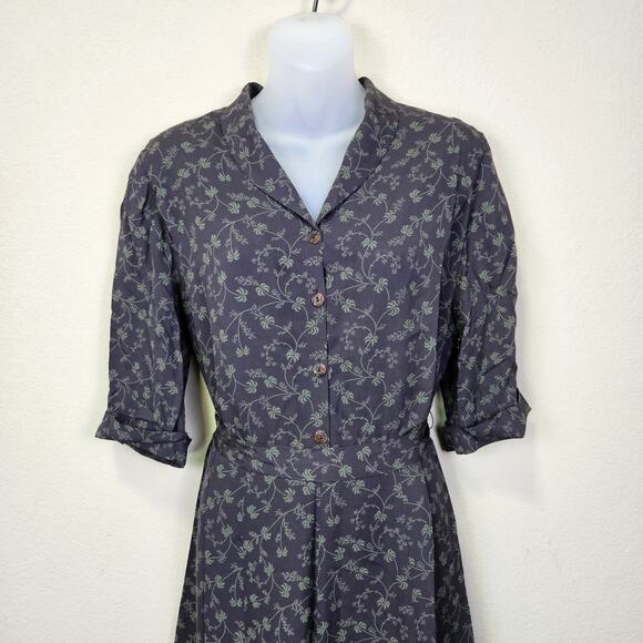 Sundance Womens 10 Silk Floral Maxi Dress Retro Botanical Palm Tree Belted Green - Picture 11 of 16